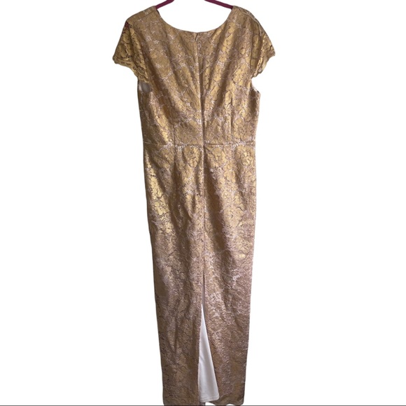 New! Adrianna Papell GOLD Lace Beaded boutique Gown - Picture 8 of 10